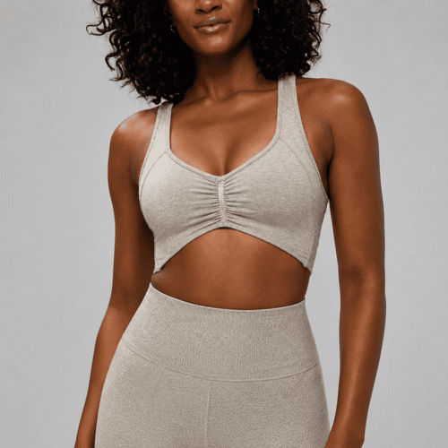 Custom Seamless Ruched Front Sports Bra OEM ODM Medium Support Activewear