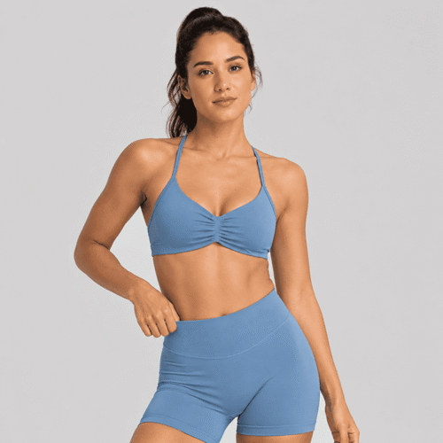 Custom Strappy Yoga Sports Bra OEM ODM Ruched Front Activewear Bra