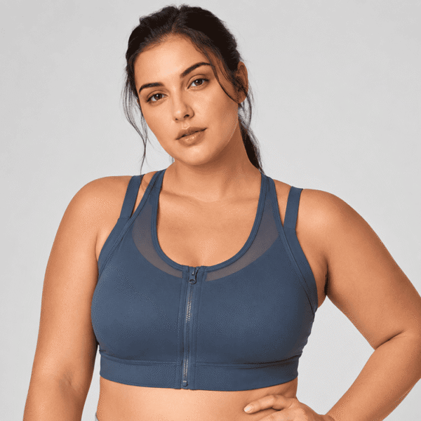 Custom Plus Size Front Zip Sports Bra OEM ODM High Support Activewear