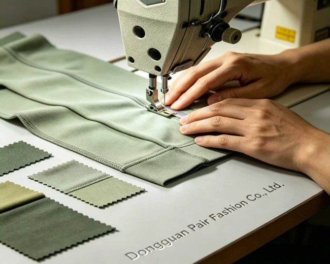 Sportswear manufacturing process at OEM apparel factory in Dongguan China