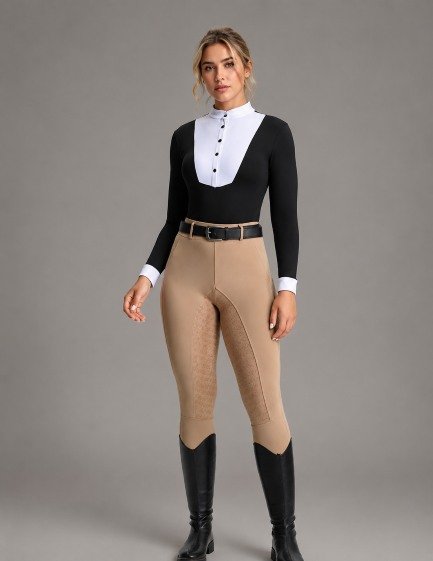custom equestrian apparel including breeches jackets and riding tops, OEM equestrian apparel collection including riding tops breeches and competition wear