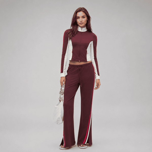 OEM Women's Activewear Set Custom Zip-Up Jacket & Wide Leg Workout Pants
