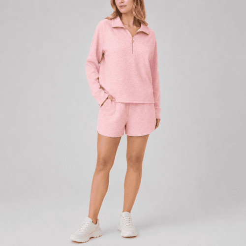 Custom Women’s Half Zip Loungewear Set OEM ODM Sweatshirt Shorts Set