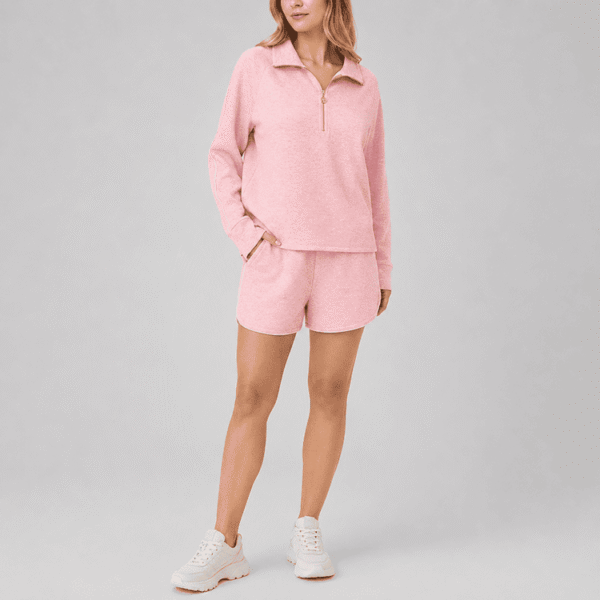 Custom Women’s Half Zip Loungewear Set OEM ODM Sweatshirt Shorts Set