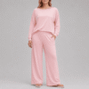 Custom Women's Relaxed Fit Loungewear Set OEM ODM Wide Leg Lounge Pants
