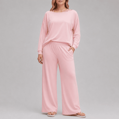 Custom Women's Relaxed Fit Loungewear Set OEM ODM Wide Leg Lounge Pants