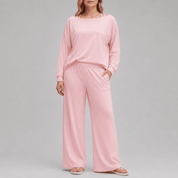 Custom Women's Relaxed Fit Loungewear Set OEM ODM Wide Leg Lounge Pants
