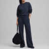 Custom Women's Crew Neck Loungewear Set OEM ODM Sweatshirt Wide Leg Pants