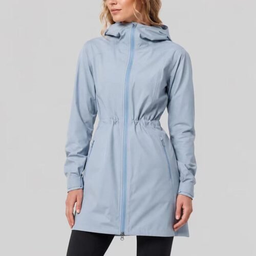 Custom Women's Hooded Longline Windbreaker Jacket Waterproof Outerwear OEM ODM