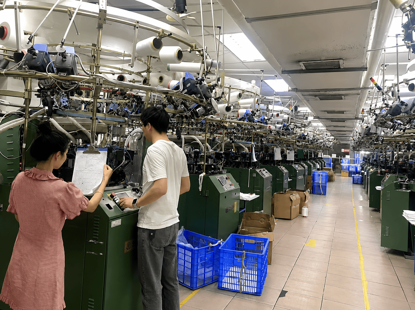 Sportswear production line with experienced sewing operators